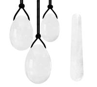 MYMEO Ensemble d'œufs Yoni en jade blanc - Bâton de massage pour femme - Outil d'exercice Kegel - Baguette de cristal - Ensemble percé sans boîte
