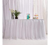 MYMM 14ft / 426cm Blanc Jupe de Table, Gaze de Bureau en Tulle Romantique, décoration de Table, Nappe de Tutu Flocon de Neige au Pays des Merveilles, pour Shower, Mariage, fête, Bar