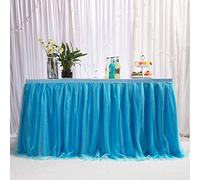 MYMM 14ft / 426cm Bleu Jupe de Table, Gaze de Bureau en Tulle Romantique, décoration de Table, Nappe de Tutu Flocon de Neige au Pays des Merveilles, pour Shower, Mariage, fête, Bar