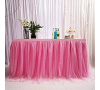MYMM 14ft / 426cm Rose Jupe de Table, Gaze de Bureau en Tulle Romantique, décoration de Table, Nappe de Tutu Flocon de Neige au Pays des Merveilles, pour Shower, Mariage, fête, Bar