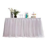 MYMM 9ft / 273cm Blanc Jupe de Table, Gaze de Bureau en Tulle Romantique, décoration de Table, Nappe de Tutu Flocon de Neige au Pays des Merveilles, pour Shower, Mariage, fête