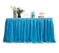 MYMM 9ft / 273cm Bleu Jupe de Table, Gaze de Bureau en Tulle Romantique, décoration de Table, Nappe de Tutu Flocon de Neige au Pays des Merveilles, pour Shower, Mariage, fête