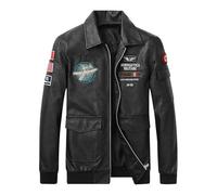 Mymyguoe Blouson bomber en cuir pour homme - Col rabattu - Veste de moto - Coupe ajustée - Veste d'aviateur en cuir synthétique - Avec poches - Style rétro - Avec col montant - Uniforme de baseball