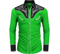 Mymyguoe Chemise brodée Western Cowboy pour homme - Fine - Manches longues - Chemise occidentale - Chemise de cowboy - Chemise de mariage - Chemise de fête vintage - Chemise western rétro - Chemise à