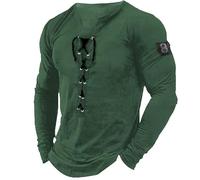 Mymyguoe Chemise Henley médiévale à manches longues pour homme Automne Hiver Combat Shirts Henley Shirts Pull à col rond Chemise à lacets Vintage Chemise de pirate Sweatshirts Steampunk Pull