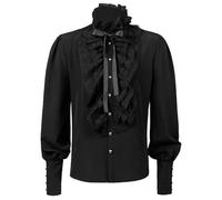 Mymyguoe Chemise médiévale pour homme - Col victorien Jabot - Chemise à volants - Manches longues - Chemise de pirate steampunk - Avec boutons - Vintage Viking - Cosplay - Tenue d'Halloween, Q2 noir