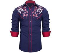 Mymyguoe Chemise traditionnelle pour homme Oktoberfest - Chemise western - Chemise de cowboy brodée - Coupe ajustée - Chemise hippie vintage à manches longues - Costume de cowboy, lilas, S