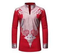 Mymyguoe Chemises à col mandarine pour homme - Imprimé africain - Manches longues - Coupe ajustée - Bouton - Haut - Noblesse africaine - Coupe ajustée - Manches longues - Chemise de loisirs - Chemise