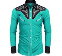 Mymyguoe Chemises de cowboy western pour hommes - Chemise de cowboy western pour homme à manches longues avec broderie à boutons-pression - Chemises country western cowboy - Chemise boutonnée hippie