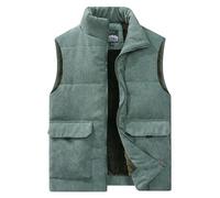 Mymyguoe Corduroy Gilet polaire pour homme - Col montant - Gilet en duvet - Coupe-vent - Sans manches - Gilet de loisirs - Gilet de travail - Gilet de sport avec plusieurs poches - Gilet en velours