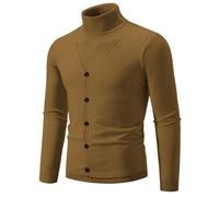 Mymyguoe Faux pull en tricot deux pièces pour homme - Pull d'hiver à col roulé - Pull en maille fine - Pull basique à col roulé - Élastique - Pull de travail - Hiver chaud, café, 3XL