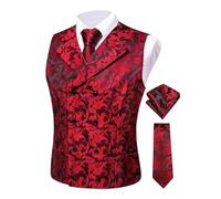 Mymyguoe Gilet de costume à motif cachemire pour homme - Taille victorienne Jacquard Paisley - Gilet steampunk - Coupe ajustée - Vintage - Fête - Banquet - Gilet de smoking classique, rouge, XL