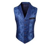 Mymyguoe Gilet de costume Paisley pour homme - Coupe ajustée - Léger - Rétro - Vintage - Steampunk - Col en V - Jacquard - Sans manches - Veste de costume blazer, Q2 Bleu, S