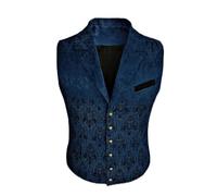 Mymyguoe Gilet de costume Paisley pour homme - Coupe ajustée - Léger - Rétro - Vintage - Steampunk - Col en V - Jacquard - Sans manches - Veste de costume blazer, bleu, XL