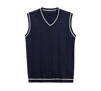 Mymyguoe Gilet en tricot pour homme - Pull col en V à carreaux - Pullover - Gilet de style collégial - Basic - Hiver - Pour homme - Stretch - Coupe slim - Gilet en laine - Pull en tricot - Veste en
