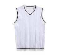 Mymyguoe Gilet en tricot pour homme Pull sans manches Col en V Pull à carreaux Gilet pull Style collégial Basique Pull d'hiver pour hommes Stretch Coupe slim Pull en tricot Gilet homme Pull en tricot