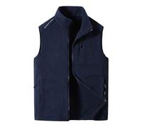 Mymyguoe Gilet polaire pour homme - Gilet d'extérieur sans manches - Gilet sportif sans capuche - Veste fonctionnelle en polaire - Veste d'hiver chaude - Doublé - Gilet de travail en polaire, bleu