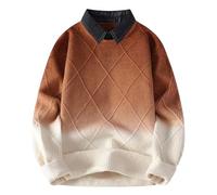 Mymyguoe Gradient Pull en tricot pour homme - Pull chaud - Baggy - Décontracté - Pull de travail - Automne - Hiver - 2 en 1 - Faux pull en tricot - Deux pièces - Dégradé de couleur, kaki, 4XL