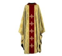 Mymyguoe Klerus Robe de mesure d'église de masse Vestments Robe de coupe de cheveux Cape de coupe pasteur Robe de célébration Costume unisexe Prêtre Célébrant Chasuble Église catholique Père, or, 5XL
