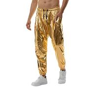 Mymyguoe Legging métallique brillant pour homme - Look mouillé - Pour fête, danse, discothèque, carnaval, carnaval, argenté - Élastique - Effet métallique, S01 doré, S