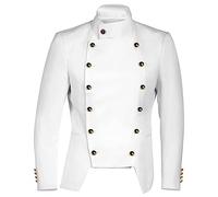 Mymyguoe Manteau de smoking steampunk pour homme - Ourlet irrégulier - Manches longues - Double boutonnage - Veste d'hiver - Pour fête - Carnaval - Rétro - Style victorien - Noir, Blanc., M