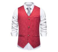 Mymyguoe Paisley Gilet de costume pour homme Cravate Disco Carnaval Costume Smoking Business Party Gilet de mariage Pochette Fête Floral Jacquard Costume Gilet de mariage Gilet de loisirs léger