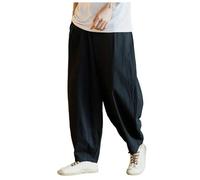 Mymyguoe Pantalon de jogging en lin pour homme - Pantalon sarouel léger - Pantalon d'été - Grande taille - Pantalon en coton - Coupe ample - Pantalon de loisirs - Pantalon sarouel décontracté -