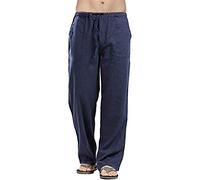 Mymyguoe Pantalon d'été léger en lin pour homme - Pantalon de pirate - Pantalon de jogging - Grande taille - Pantalon en coton - Coupe ample - Pantalon de loisirs - Pantalon sarouel décontracté