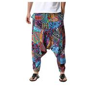 Mymyguoe Pantalon sarouel baggy pour homme - Pantalon long et léger - Pantalon de pyjama pour homme - Pantalon de plage - Vacances - Décontracté - Pantalon de plage - Couleur unie, b bleu, M