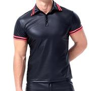 Mymyguoe Polo pour homme - En latex - Noir - Aspect cuir - Pour homme - Manches courtes - Stretch - Pour les clubs - Gogo Swingerclub - Pour les loisirs, Noir , L