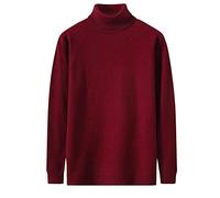 Mymyguoe Pull à col roulé pour homme - Couleur unie - Doux - Pull en tricot baggy douillet - Pull d'hiver chaud - Coupe droite - Manches longues, Bordeaux, L