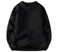 Mymyguoe Pull déchiré pour homme - Pull en tricot vintage - Hauts d'hiver irréguliers - Gothique Punk Grunge - T-shirt à manches longues côtelé Y2K - Hauts Harajuku tricotés, Q1 noir, 3XL
