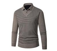 Mymyguoe Pull Deux Pièces pour Homme - Tricot 2 en 1 avec Chemise - Décontracté Tendance - Haut Thermique d'Hiver - Manches Longues - Baggy - 01, Beige, 4XL