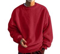Mymyguoe Pull en polaire pour homme - En peluche - Pull épais - Pull en coton - Pull d'hiver doublé - Chaud - Manches longues - Sans capuche, rouge, L