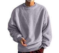 Mymyguoe Pull en polaire pour homme - En peluche - Pull épais - Pull en coton - Pull d'hiver doublé - Chaud - Manches longues - Sans capuche, gris foncé, M