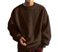 Mymyguoe Pull en polaire pour homme - En peluche - Pull épais - Pull en coton - Pull d'hiver doublé - Chaud - Manches longues - Sans capuche, marron, XXL
