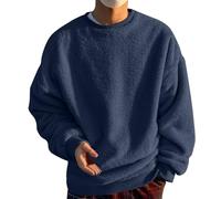Mymyguoe Pull en polaire pour homme - En peluche - Pull épais - Pull en coton - Pull d'hiver doublé - Chaud - Manches longues - Sans capuche, bleu foncé, 4XL