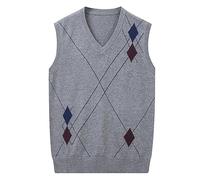 Mymyguoe Pull en tricot pour homme - Gilet en tricot fin Argyle sans manches - Décontracté - Vintage - Pull tricoté pour homme - Loisirs - Pull d'hiver, Q5 gris, XXL