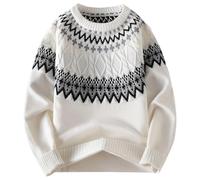 Mymyguoe Pull norvégien pour homme - Pull en laine rayée - Pull en laine mérinos fine - Tricot jacquard - Motif cheval - Sweatshirts - Coupe ajustée - Pull de Noël chaud pour l'hiver, Blanc., XXL