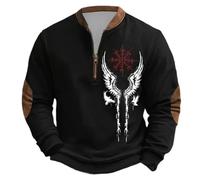 Mymyguoe Pull viking pour homme - Style médiéval vintage - Pull gothique - Avec motif mythologie nordique - Pull de travail - Sans capuche - T-shirt à manches longues - Gym - Tactique, Noir , S