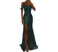 Mymyguoe Robe de Soirée Longue à Paillettes - Épaules Dénudées, Scintillante, Col en V - Pour Demoiselle d'Honneur, Bal et Soirée Formelle