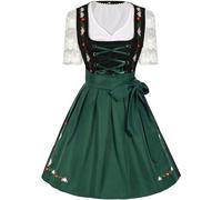 Mymyguoe Robe traditionnelle Dirndl pour femme - Tablier midi - Manches courtes - Élégante - Longue jupe traditionnelle - Grande taille - Moderne - Fermeture haute - Dentelle - Chemisier Dirndl, vert,