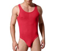 Mymyguoe Shapewear Maillot de corps pour homme - Combinaison gainante - Boxer - Débardeur en maille transparente - Body gainant - Combinaison transparente, rouge, XL