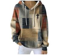 Mymyguoe Sweat à capuche pour femme avec blocs de couleurs Jésus chrétiens à carreaux foi croix sweat à capuche grande taille motif imprimé pull d'hiver Y2K pull court, kaki, S