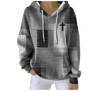 Mymyguoe Sweat à capuche pour femme avec blocs de couleurs Jésus chrétiens à carreaux foi croix sweat à capuche grande taille motif imprimé pull d'hiver Y2K pull court, Noir , S