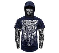Mymyguoe Sweat à capuche pour homme Cyberpunk Ninja avec masque, manches longues, coupe ajustée, t-shirt de sport, streetwear, haut d'Halloween, costume de motard, t-shirt à capuche, Marine, L