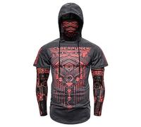 Mymyguoe Sweat à capuche pour homme Cyberpunk Ninja avec masque, manches longues, coupe ajustée, t-shirt de sport, streetwear, haut d'Halloween, costume de motard, t-shirt à capuche, gris, L