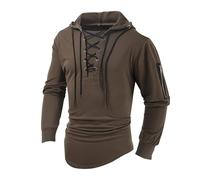 Mymyguoe Sweat à capuche vintage à lacets pour homme - Pull steampunk victorien - Pull à capuche raglan - Sweat à capuche à lacets - Avec bloc de couleurs contrastées - Sweat viking rétro, Marron Q3