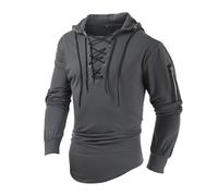 Mymyguoe Sweat à capuche vintage à lacets pour homme - Pull steampunk victorien - Pull à capuche raglan - Sweat à capuche à lacets - Avec bloc de couleurs contrastées - Sweat viking rétro, Q3 Gy2, M