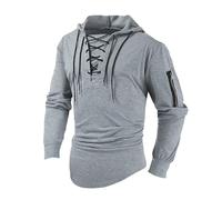 Mymyguoe Sweat à capuche vintage à lacets pour homme - Pull steampunk victorien - Pull à capuche raglan - Sweat à capuche à lacets - Avec bloc de couleurs contrastées - Sweat viking rétro, Q3 Gy1, S